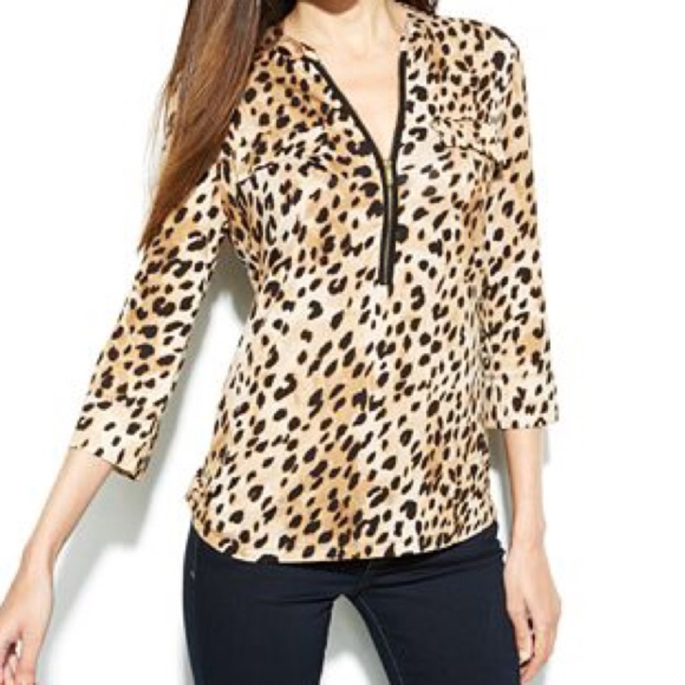 Calvin Klein Long Sleeve Cheetah Shirt with zipper